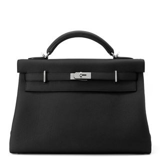エルメス(HERMES)のエルメス ハンドバッグ ケリー マキシ 内縫い 42 ブラック/シルバー金具 トゴ K刻印 2wayショルダー 黒(ハンドバッグ)