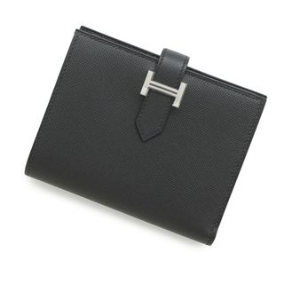 エルメス(HERMES)のエルメス 二つ折り財布 ベアンコンパクト ブラック/シルバー金具 ヴォーマダム W刻印 黒(財布)