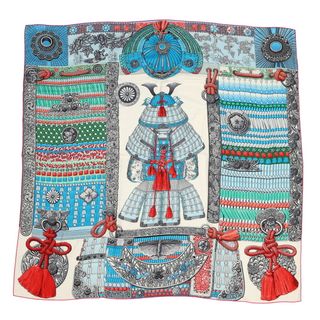 エルメス(HERMES)のエルメス ストール カレ140 カレジェアン 侍の鎧兜 Parures de Samourais Framboise HERMES カシミヤ シルク(バンダナ/スカーフ)