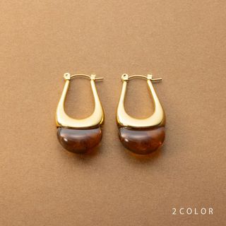 クリームドット(Cream dot)の【ゆうパケット送料無料】 ステンレス製 ピアス 金属アレルギー つけっぱなし サージカルステンレス レディース キャッチレス 開閉式 ワンタッチ マーブル ぷっくり ドロップ メタル 艶 大人 上品 ゴールド ピアス(ピアス)