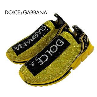 ドルチェアンドガッバーナ(DOLCE&GABBANA)のドルチェアンドガッバーナ DOLCE&GABBANA ソレント スニーカー 靴 シューズ ファブリック イエロー ブラック ラインストーン ロゴ ニット メンズ(スニーカー)