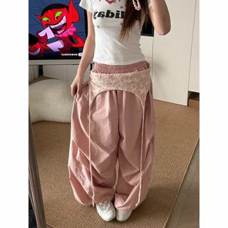 【新品】大きいサイズ　ストリートダンスゆったりピンク4XL　ドロストパンツ