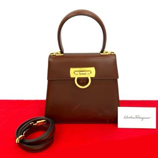 サルヴァトーレフェラガモ(Salvatore Ferragamo)の極 美品 Salvatore Ferragamo サルヴァトーレフェラガモ ガンチーニ 金具 レザー 2way ハンドバッグ ショルダーバッグ ブラウン 28930(ショルダーバッグ)