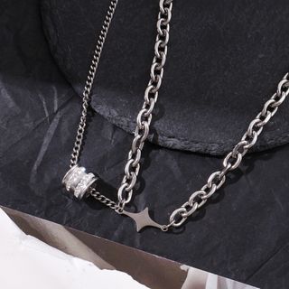 【大好評】ネックレス　チェーン　ダブル　プレート　シルバー　メンズ　レディース