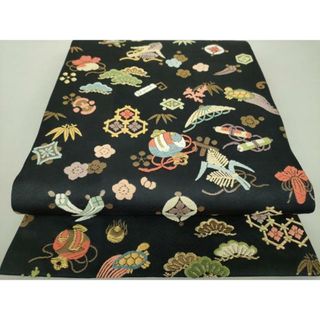 平和屋着物●九寸開き名古屋帯　唐織　宝尽くし花文　黒地　金糸　正絹　逸品　DAAS3103ps(帯)