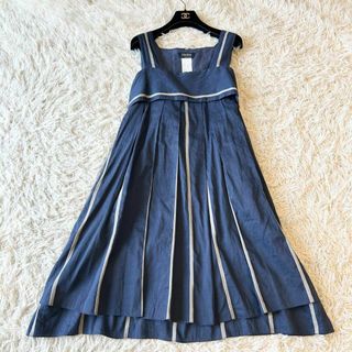 エスマックスマーラ バックリボンプリーツワンピース ネイビー 大きいサイズ(ロングワンピース/マキシワンピース)