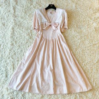 ガニーサックス(GUNNE SAX)のUSA製 GUNNE SAX セーラーカラー ロングワンピース ピンク レース(ロングワンピース/マキシワンピース)
