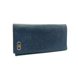 サルヴァトーレフェラガモ(Salvatore Ferragamo)のSalvatore Ferragamo フェラガモ ダブルガンチーニ レザー 二つ折り 長財布 ウォレット 札入れ 小銭入れ ネイビー系 DY0633(財布)