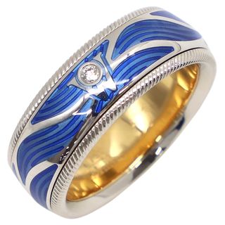 ミキモト(MIKIMOTO)のミキモト MIKIMOTO リング 指輪 ウェレンドルフ エマイユ ダイヤリング K18WG K18YG エマイユ ダイヤモンド ブルーXホワイトゴールドXイエローゴールド #51(JP11) 青 Wellendorff 1Pダイヤ 10.5号【中古】(リング(指輪))