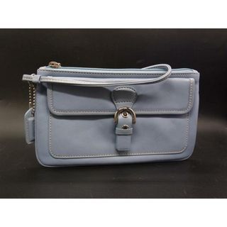 ■美品■ COACH コーチ レザー ポーチ マルチケース リストレット レディース ライトブルー系 DY0706