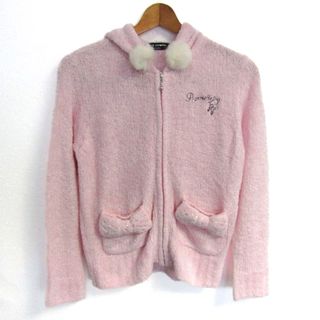 ポンポネット パーカー トップス ジップアップ ニット ラメ ラビットファー キッズ 女の子用 M(150)サイズ ピンク pom ponette(Tシャツ/カットソー)
