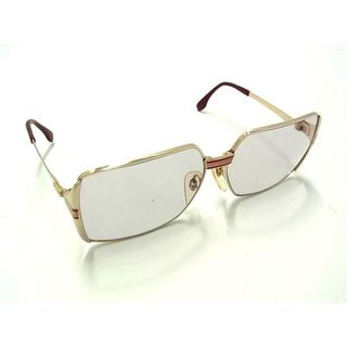 ■美品■ YVESSAINTLAURENT イヴサンローラン 度入り メガネ 眼鏡 めがね メンズ レディース ゴールド系×ボルドー系 DI9654