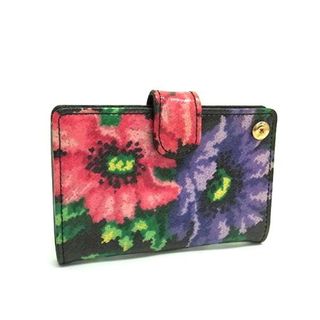フェイラー(FEILER)の■極美品■ FEILER フェイラー レザー 花柄 カードケース カード入れ 名刺入れ パスケース 定期入れ ブラック系×マルチカラー DJ0005(ハンカチ)
