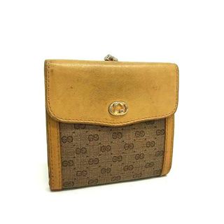 グッチ(GUCCI)のGUCCI オールドグッチ ヴィンテージ マイクロGG PVC×レザー がま口 二つ折り 財布 ウォレット 札入れ 小銭入れ ベージュ系 DJ0626(長財布)