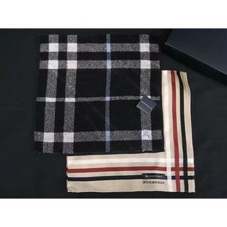 バーバリー(BURBERRY)の■新品同様■ BURBERRY バーバリー コットン100％ シルク100％ ハンドタオル ハンカチ 2点セット ブラック系×ブラウン系 DI5341(その他)