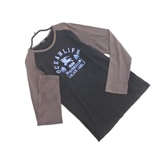 BURBERRY バーバリー ブラックレーベル プリント ラグラン Tシャツ size2/グレーｘ黒 ■◇ メンズ(Tシャツ/カットソー(七分/長袖))