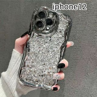 iphone12ケース カーバー キラキラ お洒落耐衝撃 シルバーV(iPhoneケース)