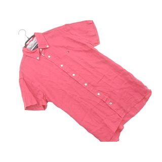 トミーヒルフィガー(TOMMY HILFIGER)のTOMMY HILFIGER トミーヒルフィガー リネン100% 半袖 ボタンダウン シャツ sizeS/ピンク ■◆ メンズ(シャツ)