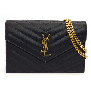イブ サン ローラン YSL ショルダーバッグ カサンドラ エンベローブ チェーンウォレット 393953BOW01.1000 ブラック グレインド プードルレザー 【中古】(ショルダーバッグ)