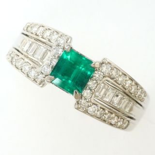 PT900 プラチナ リング 指輪 19号 エメラルド 0.66 ダイヤ 0.58 カード鑑別書 総重量約8.0g ジュエリー 中古 送料無料 新品同様 【中古】【あす楽】 ギフトラッピング無料(リング(指輪))