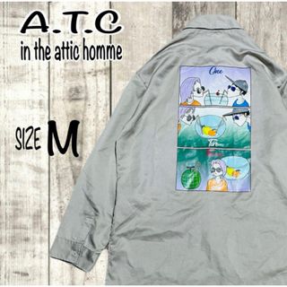 ATCインジアティックオム メンズ長袖シャツ プリント ビックシルエット M(シャツ)