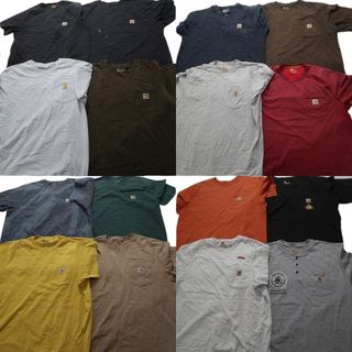 古着卸 まとめ売り カーハート 半袖Tシャツ 16枚セット (メンズ XL /2XL ) ヘンリーネック ワンポイント ポケＴ 中古 古着 NB3983(その他)