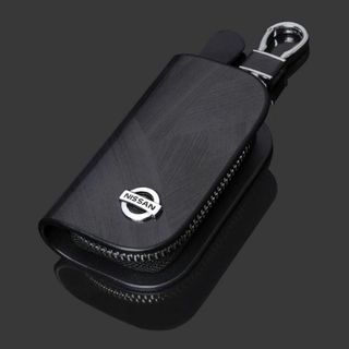 日産(NISSAN)キーケース レザー 革 キーカバー 高級 黒 オシャレ3(キーホルダー)
