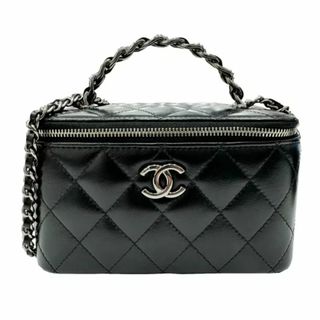 シャネル(CHANEL)の CHANEL シャネル マトラッセ ヴァニティ チェーン 2wayショルダー AP3593 ココマーク ミラー付き ハンドル ラインストーン バニティバッグ ブラック 黒 カーフスキン シルバー金具 ショルダーバッグ 【ブランドギャラリー心斎橋店】(ショルダーバッグ)