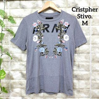 クリストファスティーボ 半袖カットソー(M)Tシャツ コットン混 花柄刺繍 (カットソー(半袖/袖なし))