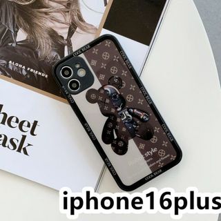 iphone16plusケース 可愛い 熊 ガラス ブラウンA(その他)