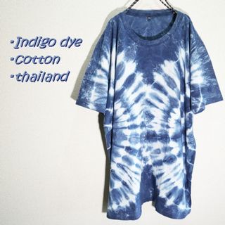 【新品】インディゴ染　ビッグサイズ　Tシャツ　両サイドサークル絞り染