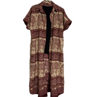 ロングワンピース　ロングシャツ　台湾　柄物シャツ　像柄（タイ）(ロングワンピース/マキシワンピース)