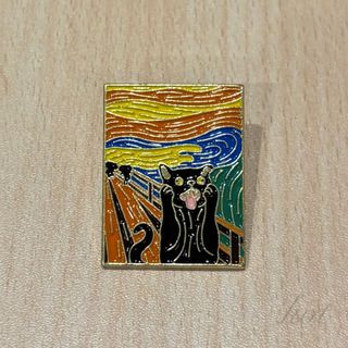 猫 絵画風ピンバッジ①(ブローチ/コサージュ)