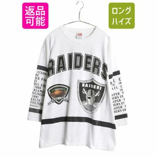 90s USA製 レイダース 4面 プリント フットボール Tシャツ メンズ XL / オールド NFL アメフト 七分袖 イラスト グラフィック 大きいサイズ(Tシャツ/カットソー(七分/長袖))