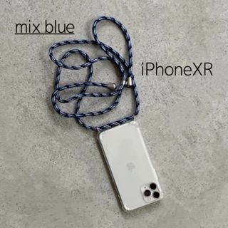 新品｜ショルダーストラップ ボディフォンケース 青 iPhoneXR ボーダー