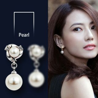シルバー ピアス 揺れるパールが可愛い ダブルパール アレルギー対応