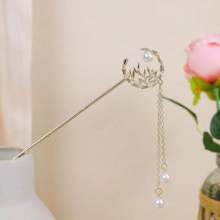 新着商品♡　髪飾り 和装 留袖　 金属 かんざし パール ビジュー　上品　リーフ(ヘアピン)