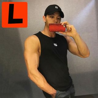 タンクトップ メンズ ノースリーブ トップス 筋トレ ブラック Ｌサイズ