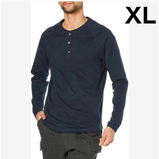 XL ヘンリーネック シャツ スリムフィット 長袖 メンズ ネイビー