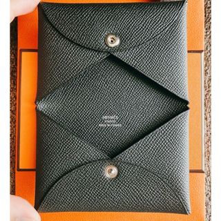 エルメス(HERMES)の新品未使用 エルメス HERMES カルヴィ 黒 W刻印(名刺入れ/定期入れ)