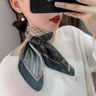 人気❤️配色ペイズリー スカーフ グリーン リーフ レディース バンダナ 新品