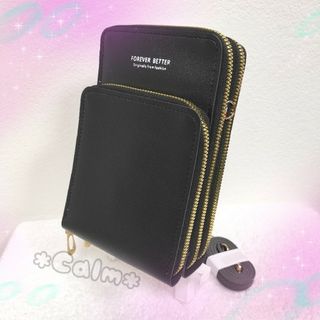 スマホショルダー ショルダーバッグ ポケット多め 財布代わり ブラック 黒(ショルダーバッグ)