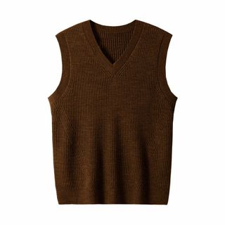 【数量限定】[ZHILI] 毛玉ができにくい洗えるニットベスト Vネック 無地 (その他)