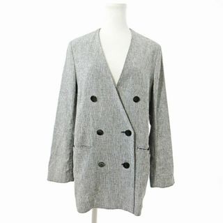 ティアラ(tiara)のティアラ 近年 ノーカラー ダブル ジャケット 総柄 リネン混 麻混 グレー (ノーカラージャケット)