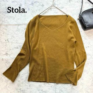 【Stola.】ストラ vネックリブニット 袖スリット デコルテ見せ シンプル