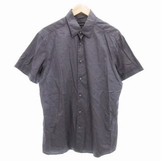 エルメネジルドゼニア(Ermenegildo Zegna)のエルメネジルドゼニア 美品 ボタンダウンシャツ 隠しBD 総柄 半袖 紺(シャツ)