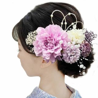 Baramoly 髪飾り ダリア 和装 着物 浴衣 プリザーブドフラワー 造花 (その他)