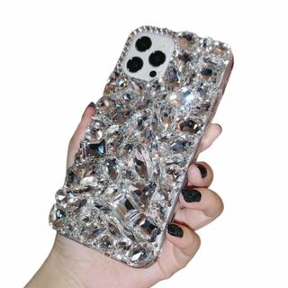 【色:シルバー_サイズ:iphone14】シルバー ラインストーン 対応 iph(その他)