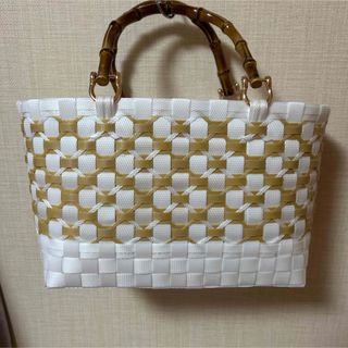 プラカゴバッグ　ppバンドカゴバッグ　バンブー（竹製）持ち手(バッグ)