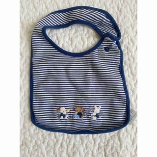 ファミリア(familiar)のファミリア familiar ストライプ ボーダー 刺繍 スタイ 青 ネイビー(ベビースタイ/よだれかけ)